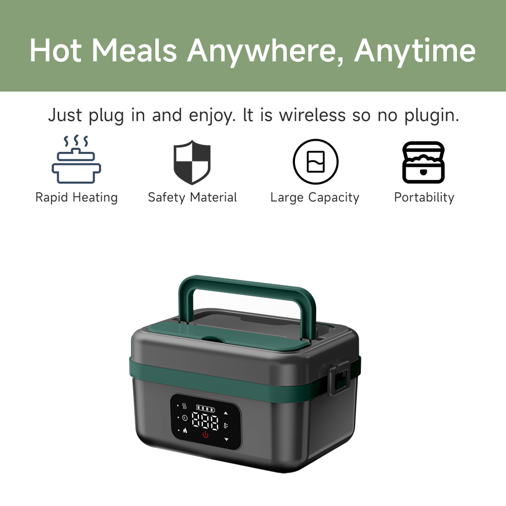 Cordless Electric Lunch Box for Adults, Men & Women, Heated Lunch Box Battery Powered with 1L Container, Self-Heating Lunch Box Rechargeable for Car/Truck/Office/Travel