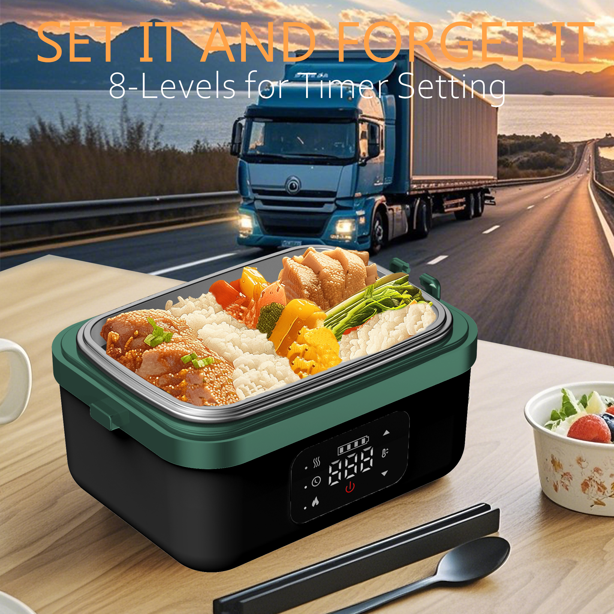 Cordless Electric Lunch Box for Adults, Men & Women, Heated Lunch Box Battery Powered with 1L Container, Self-Heating Lunch Box Rechargeable for Car/Truck/Office/Travel
