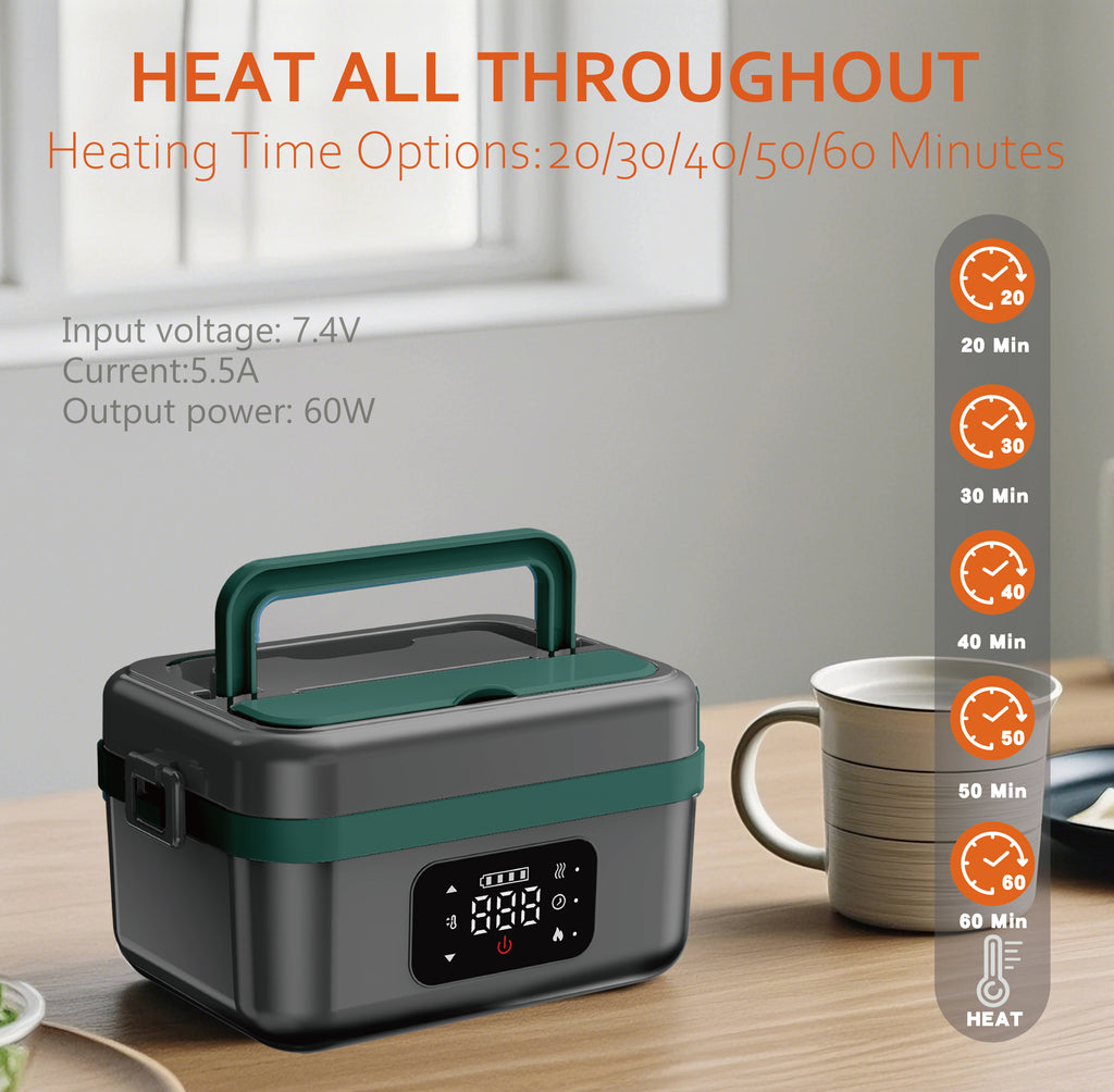 Cordless Electric Lunch Box for Adults, Men & Women, Heated Lunch Box Battery Powered with 1L Container, Self-Heating Lunch Box Rechargeable for Car/Truck/Office/Travel