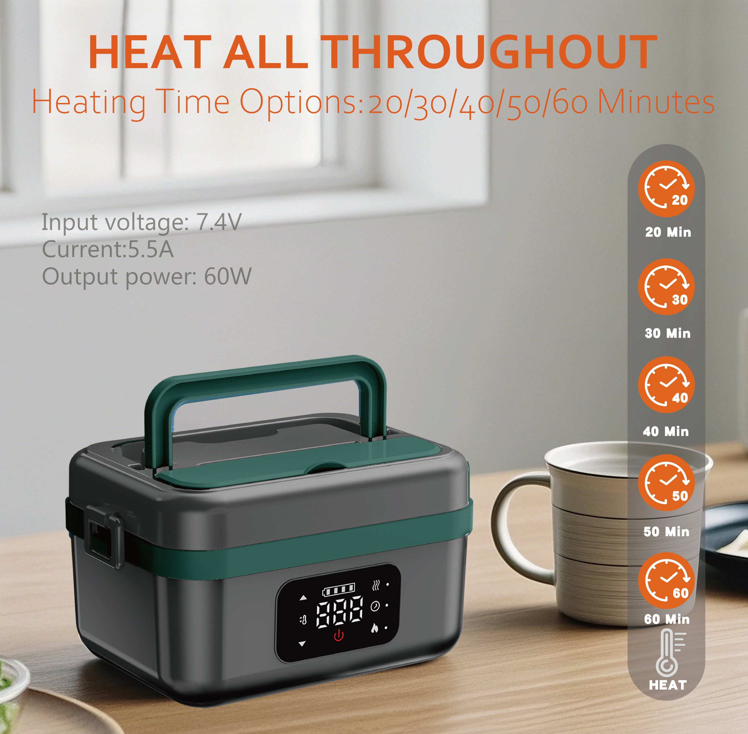 Cordless Electric Lunch Box for Adults, Men & Women, Heated Lunch Box Battery Powered with 1L Container, Self-Heating Lunch Box Rechargeable for Car/Truck/Office/Travel