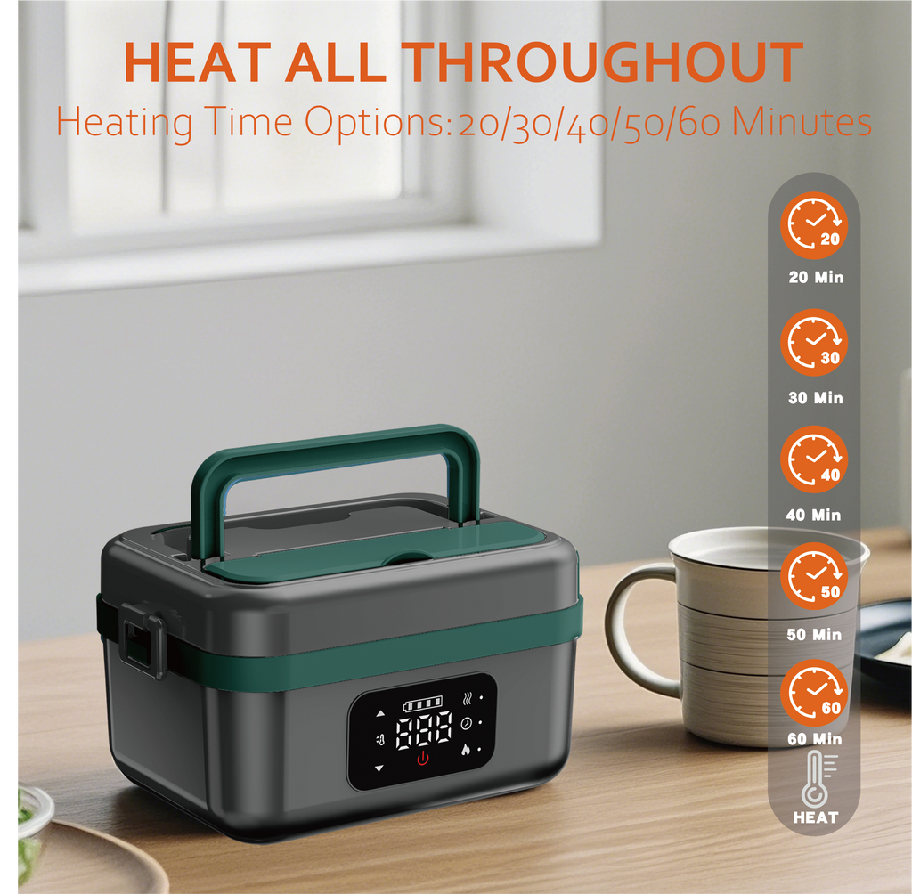Cordless Electric Lunch Box for Adults, Men & Women, Heated Lunch Box Battery Powered with 1L Container, Self-Heating Lunch Box Rechargeable for Car/Truck/Office/Travel