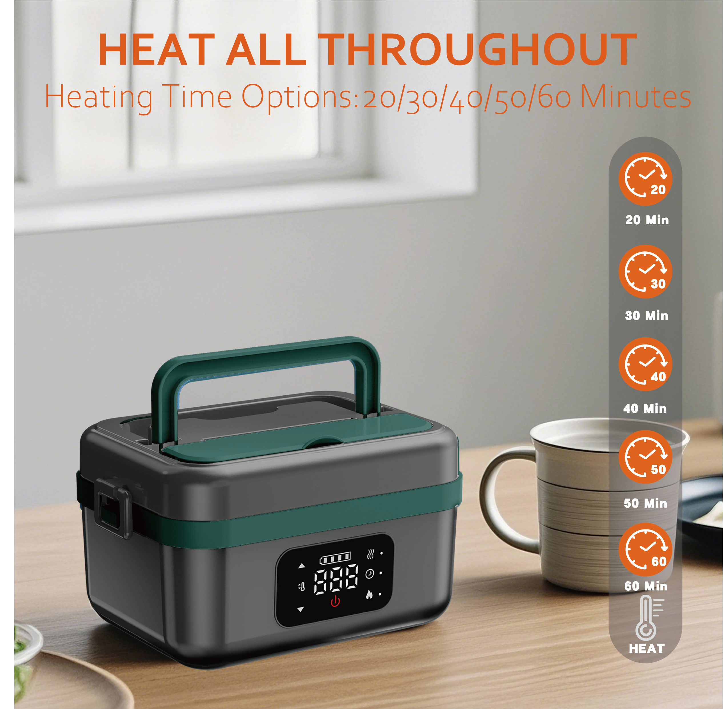 Cordless Electric Lunch Box for Adults, Men & Women, Heated Lunch Box Battery Powered with 1L Container, Self-Heating Lunch Box Rechargeable for Car/Truck/Office/Travel