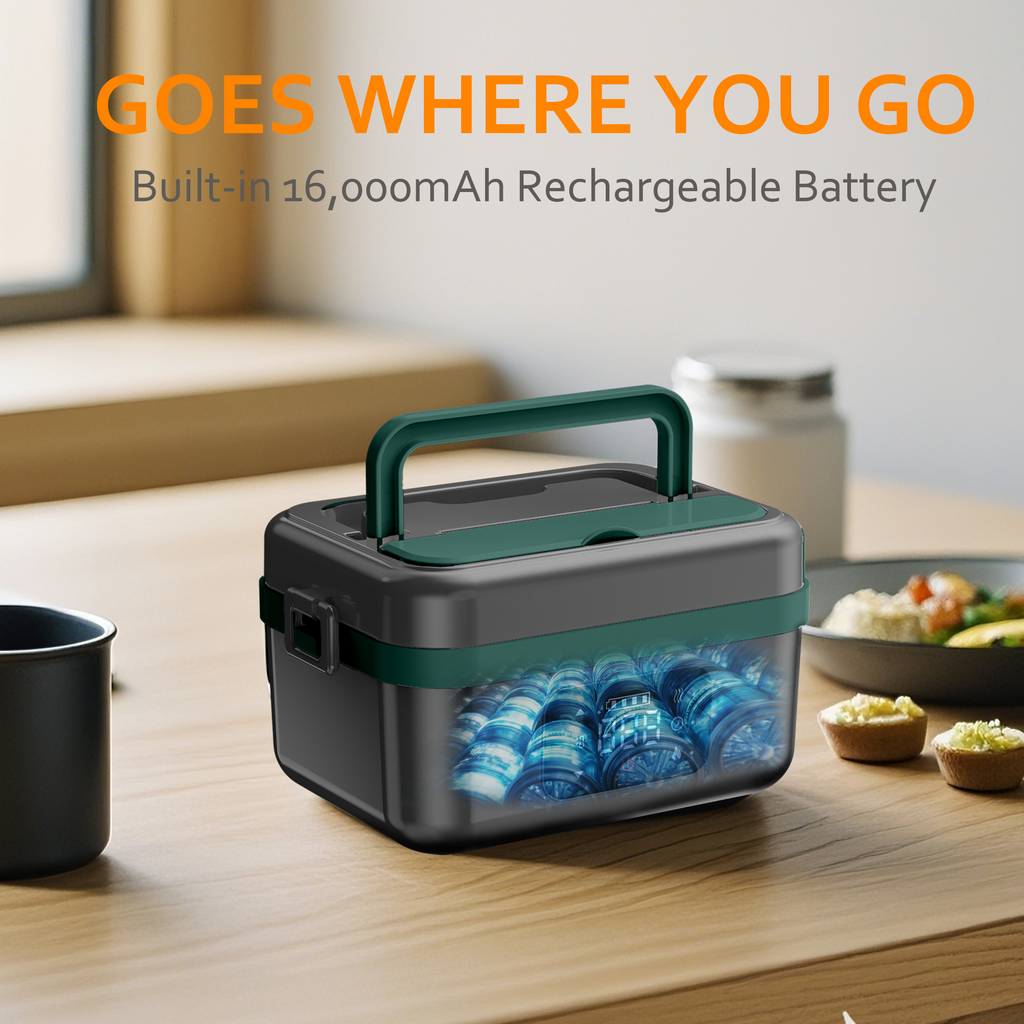 Cordless Electric Lunch Box for Adults, Men & Women, Heated Lunch Box Battery Powered with 1L Container, Self-Heating Lunch Box Rechargeable for Car/Truck/Office/Travel