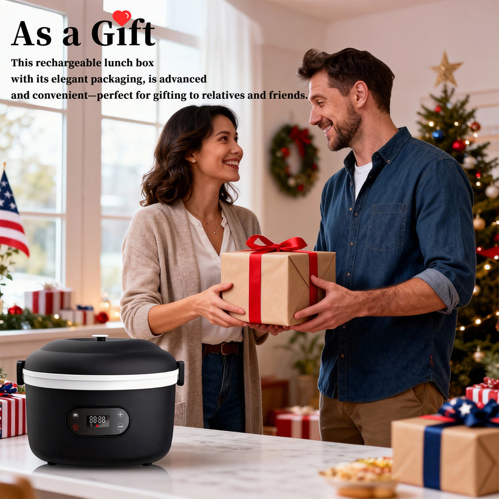 Rechargeable heated lunch box for office workers, with a separate inner liner for insulation, portable, water-free, car-mounted electric lunch box