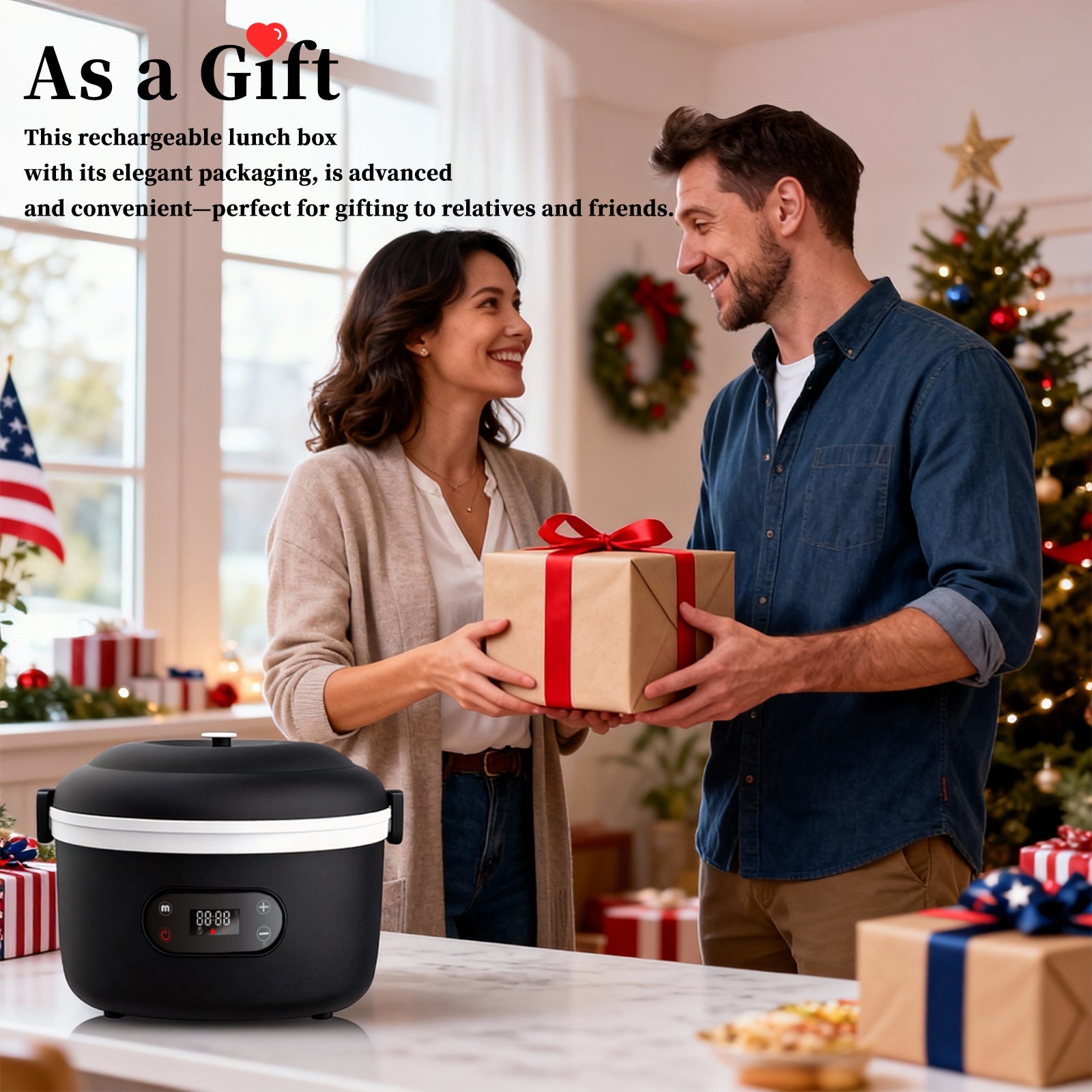 Rechargeable heated lunch box for office workers, with a separate inner liner for insulation, portable, water-free, car-mounted electric lunch box