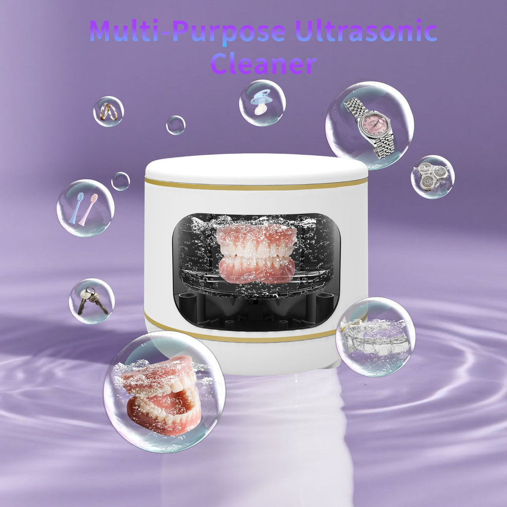 Portable Ultrasonic Jewelry Cleaner with UV Light – Deep Clean Dentures, Glasses & Watches in Minutes