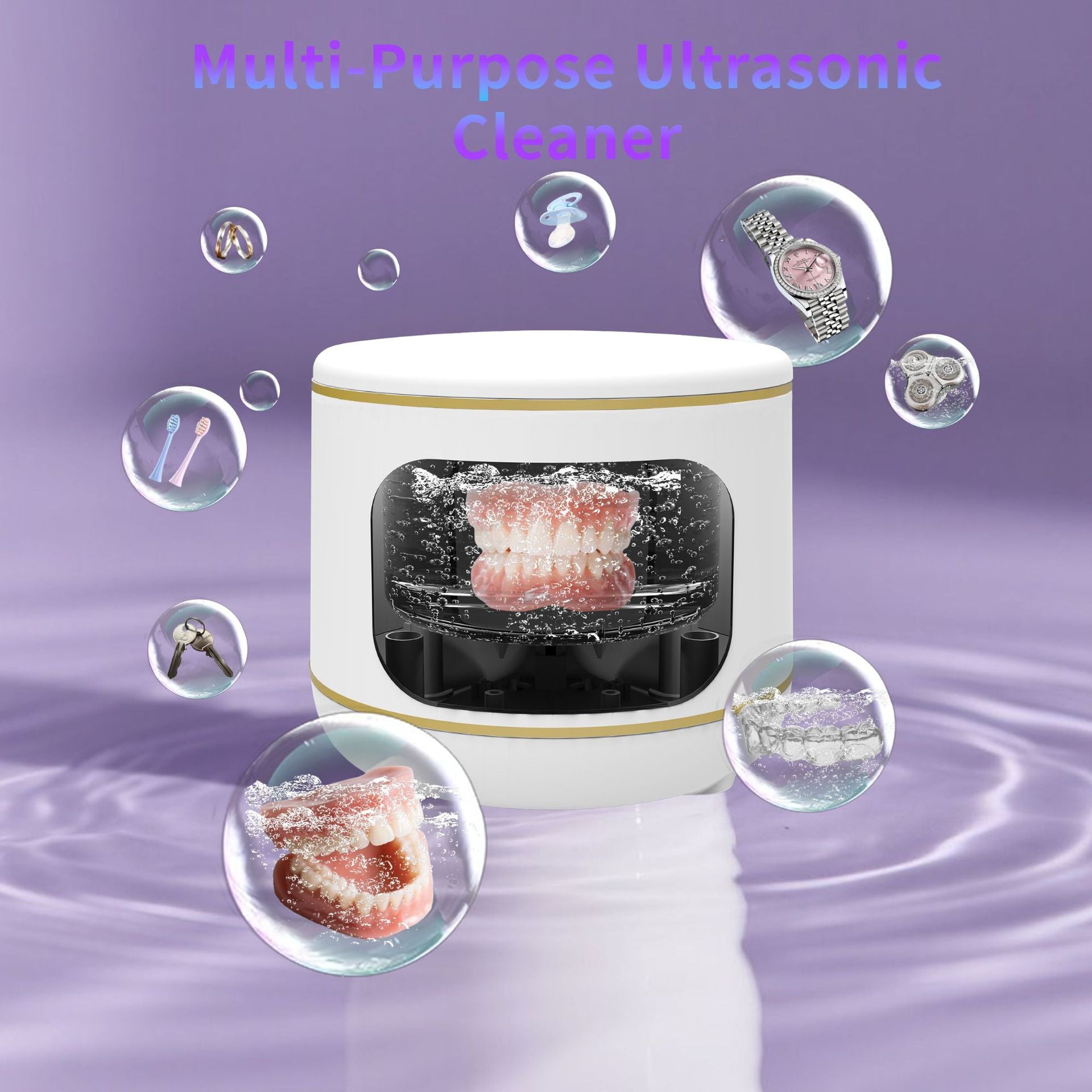 Portable Ultrasonic Jewelry Cleaner with UV Light – Deep Clean Dentures, Glasses & Watches in Minutes