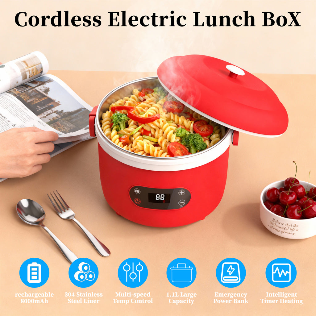 Rechargeable heated lunch box for office workers, with a separate inner liner for insulation, portable, water-free, car-mounted electric lunch box