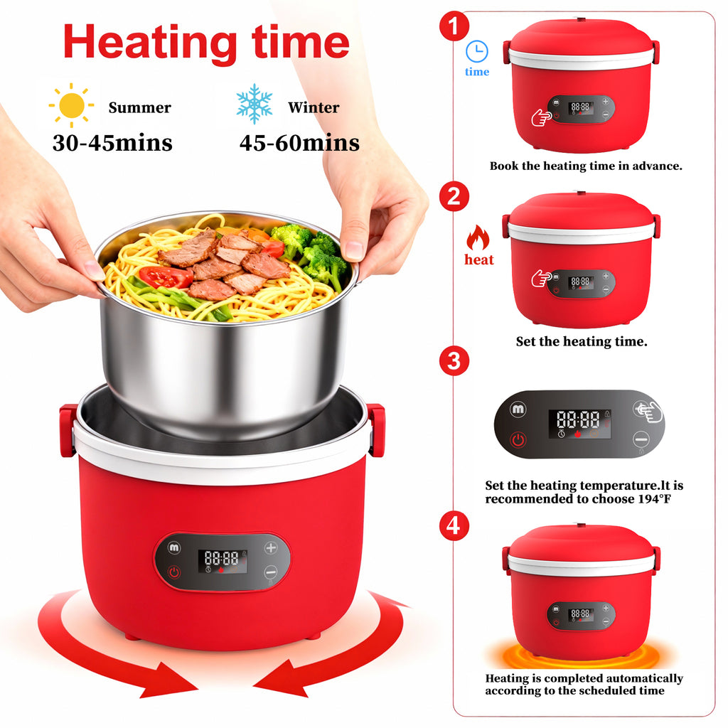 Rechargeable heated lunch box for office workers, with a separate inner liner for insulation, portable, water-free, car-mounted electric lunch box