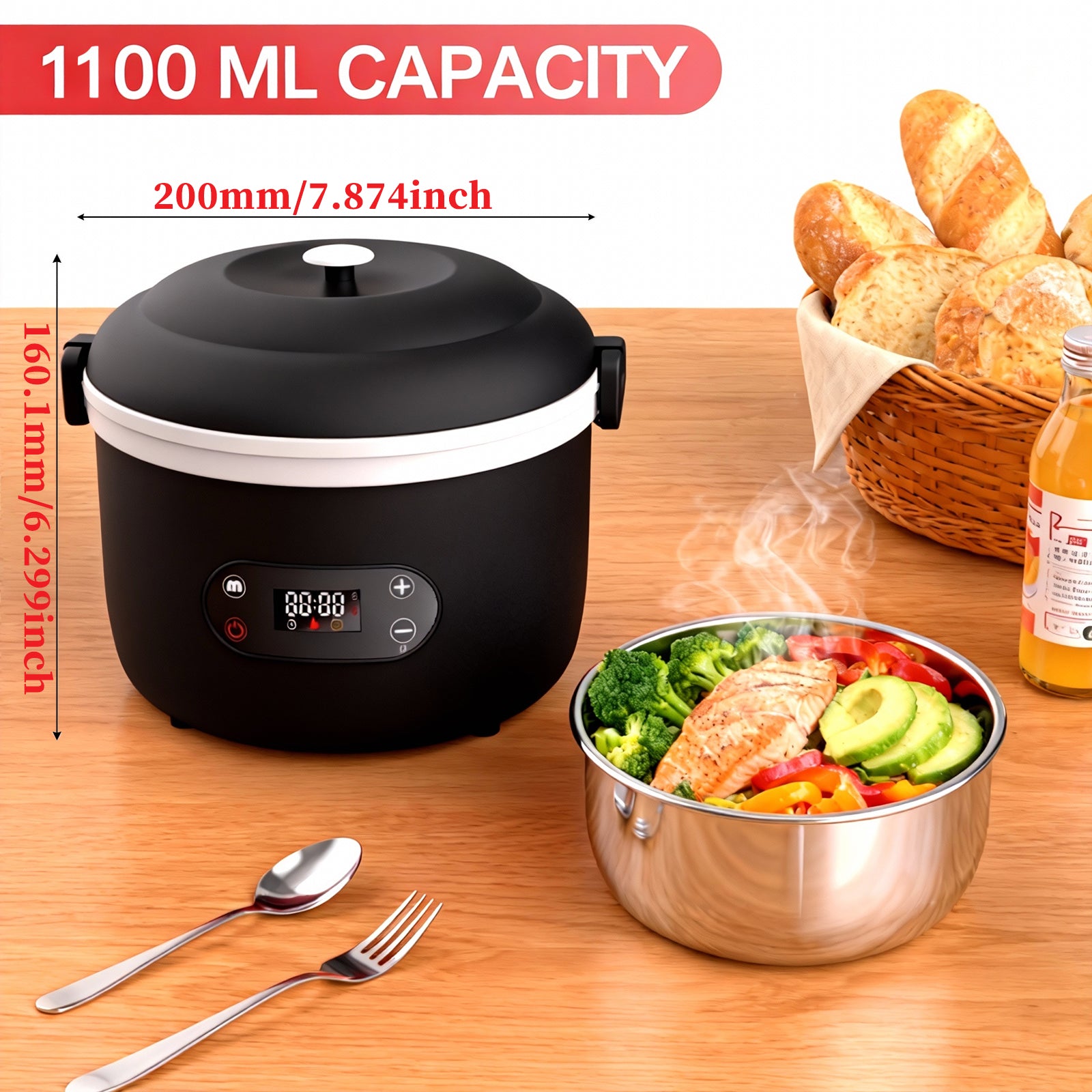 Rechargeable heated lunch box for office workers, with a separate inner liner for insulation, portable, water-free, car-mounted electric lunch box
