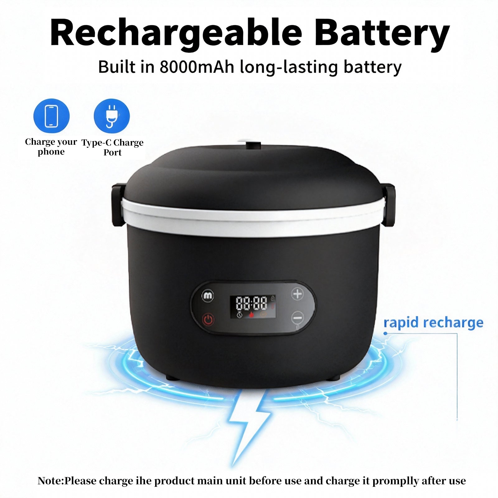 Rechargeable heated lunch box for office workers, with a separate inner liner for insulation, portable, water-free, car-mounted electric lunch box