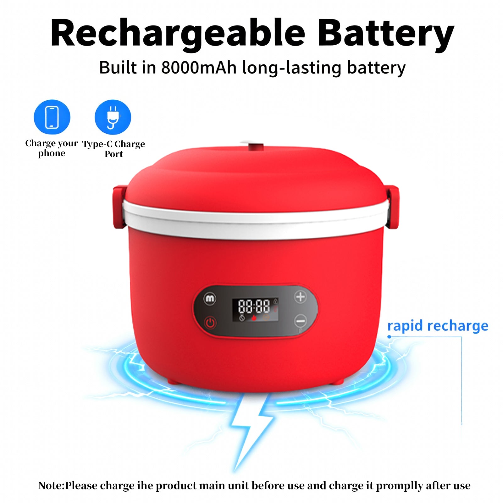Rechargeable heated lunch box for office workers, with a separate inner liner for insulation, portable, water-free, car-mounted electric lunch box