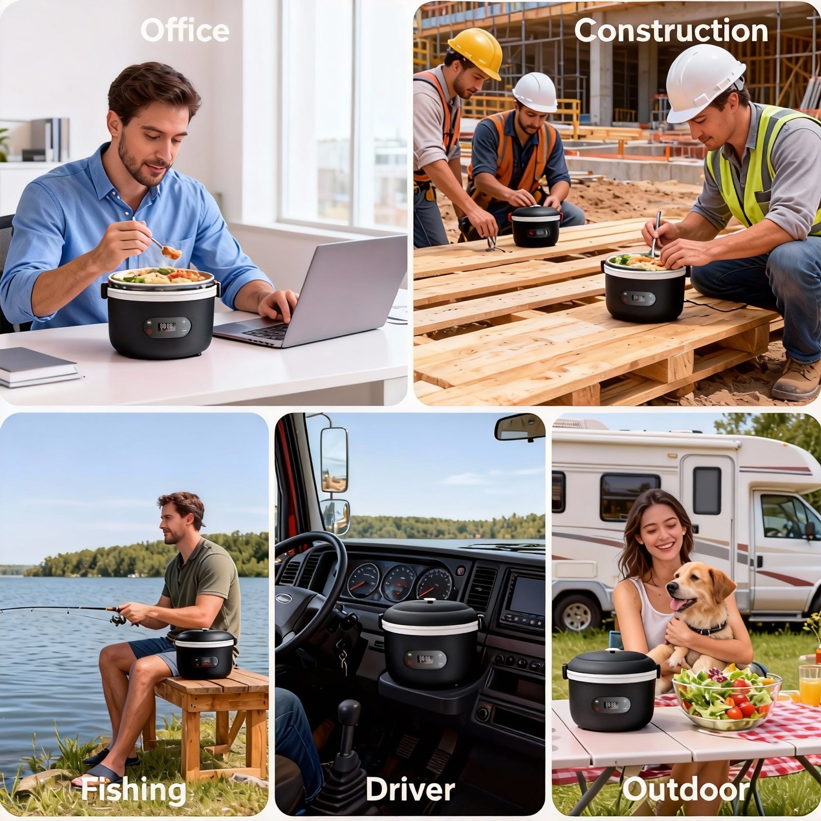 Rechargeable heated lunch box for office workers, with a separate inner liner for insulation, portable, water-free, car-mounted electric lunch box