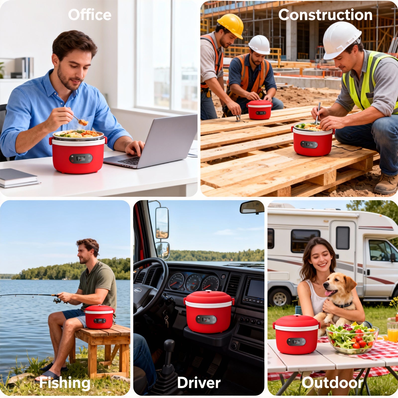 Rechargeable heated lunch box for office workers, with a separate inner liner for insulation, portable, water-free, car-mounted electric lunch box
