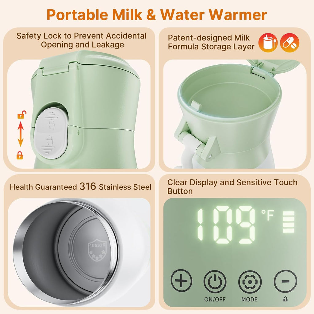 2-in-1 Baby Bottle Warmer Portable – Constant Temperature Formula Maker for Home & Travel