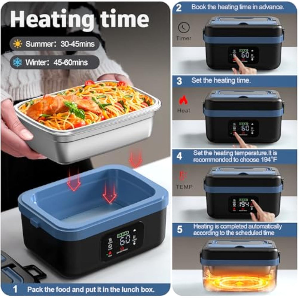 Cordless Electric Lunch Box for Adults, Men & Women, Heated Lunch Box Battery Powered with 1L Container, Self-Heating Lunch Box Rechargeable for Car/Truck/Office/Travel