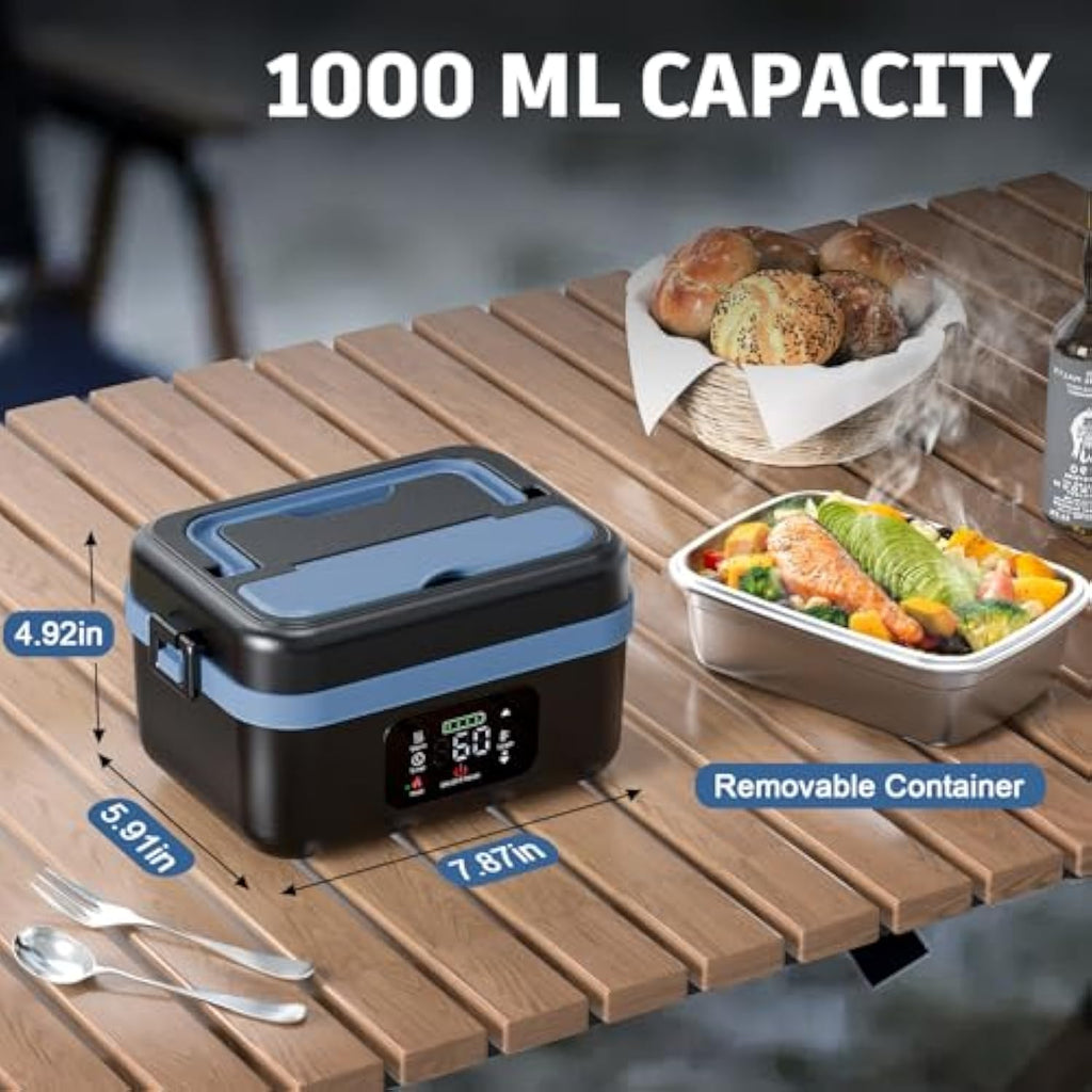 Cordless Electric Lunch Box for Adults, Men & Women, Heated Lunch Box Battery Powered with 1L Container, Self-Heating Lunch Box Rechargeable for Car/Truck/Office/Travel