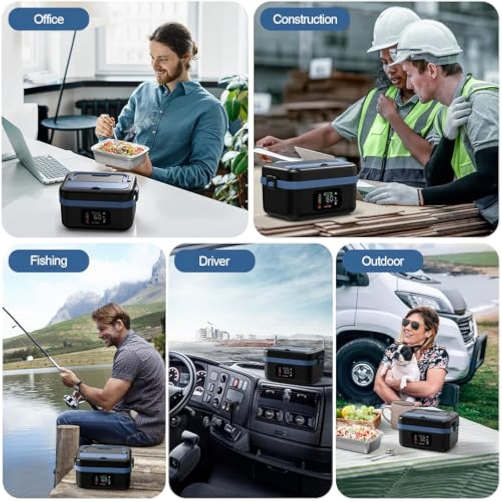 Cordless Electric Lunch Box for Adults, Men & Women, Heated Lunch Box Battery Powered with 1L Container, Self-Heating Lunch Box Rechargeable for Car/Truck/Office/Travel